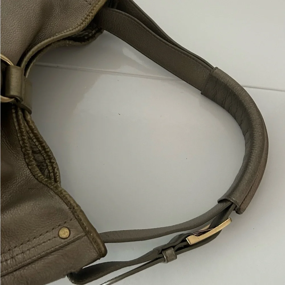 Cole Haan Metallic Gold Leather Hobo Shoulder Bag Buckle Detail Purse